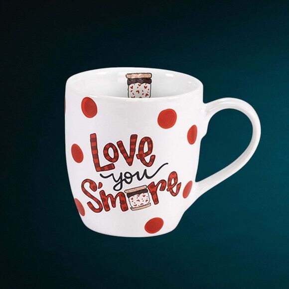 Love You S'more Ceramic Red Polka Dot Coffee Mug Valentines Day - Picture 3 of 4